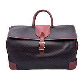 Céline Bolsa de viagem Boston em lona Macadam e couro Celine Grande Marrom