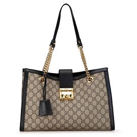 Bolsa de Ombro Gucci GG Supreme Padlock Chain Preto Bege