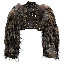 Gucci-Gucci x Tom Ford Brown Leather Stud Crop Jacket-Brown
