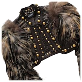 Gucci-Gucci x Tom Ford Brown Leather Stud Crop Jacket-Brown