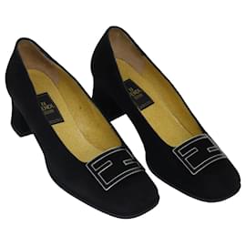 Fendi-FENDI Pumps 36 1/2 pumps Suede Leather Black Silver Auth ti1921-Black,Silvery