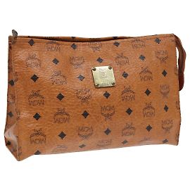 MCM Vicetos Logogram Bolsa Clutch em PVC Couro Marrom Auth 87090 Marrom