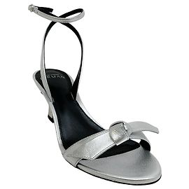 Alexandre Birman Silver Metallic Leather Clarita Bell 60 Sandals Silvery
