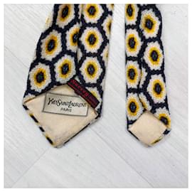 Yves Saint Laurent-Wool tie vintage YSL, vintage 1980s tie-White,Multiple colors,Yellow