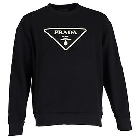 Sudadera de cuello redondo en algodón negro con logo triangular que brilla en la oscuridad de Prada Negro