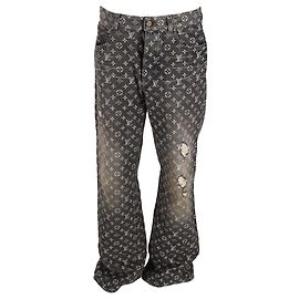 Louis Vuitton Distressed Monogram Denim Carpenter Trousers in Black Cotton Other