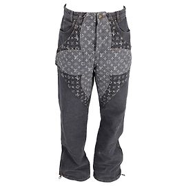 Calças de denim preto em algodão Monogram Flower da Louis Vuitton Preto