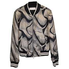 Dries Van Noten- Dries Van Noten Metallic Detail Jacquard Bomber Jacket in Black and Gold Viscose-Golden,Metallic