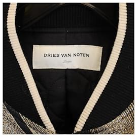 Dries Van Noten- Dries Van Noten Metallic Detail Jacquard Bomber Jacket in Black and Gold Viscose-Golden,Metallic
