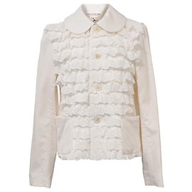 Comme Des Garcons Blazer em algodão branco com detalhes em renda e babados da Comme Des Garçons Branco