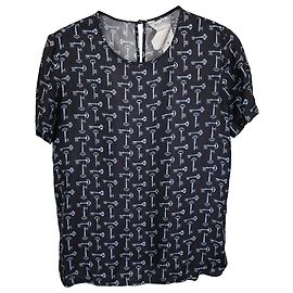 Max Mara Golf Key Printed T-Shirt in navy Blue Silk Other