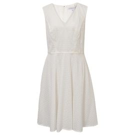 Abito midi senza maniche con scollo a V Carolina Herrera in cotone bianco con occhielli Bianco