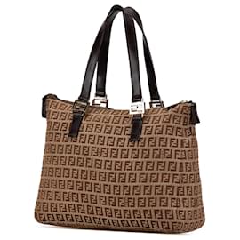 Fendi-Fendi Brown Zucchino Canvas Tote-Brown,Light brown