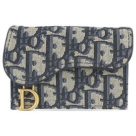 Dior Blue Oblique Canvas Saddle Card Holder Blue