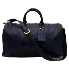 Chanel Diamond Quilted Boston Duffle Travel Weekend Bag Black