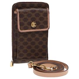 Céline-CELINE Macadam Canvas Shoulder Wallet PVC Leather Gold Brown Auth 87855-Brown,Golden