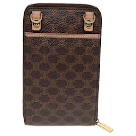 Céline-CELINE Macadam Canvas Shoulder Wallet PVC Leather Gold Brown Auth 87855-Brown,Golden