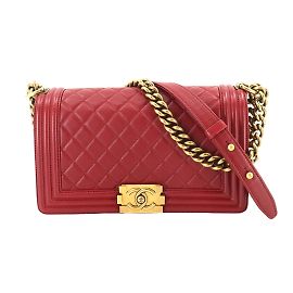 Bolsa de ombro Chanel Boy com corrente Chanel Vermelho