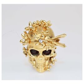 Anel de caveira em tom dourado com borboleta e flor Alexander McQueen Tamanho 56 Dourado