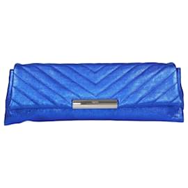 Alexander Mcqueen-Alexander McQueen Metallic Blue Chevron Long Clutch-Blue