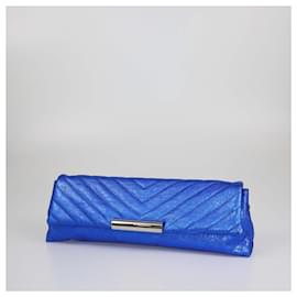 Alexander Mcqueen-Alexander McQueen Metallic Blue Chevron Long Clutch-Blue