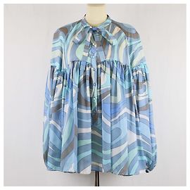Emilio Pucci Blue Marmo Printed Longsleeve Blouse Blue