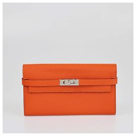 Cartera larga Kelly en cabra Mysore naranja de Hermès Naranja