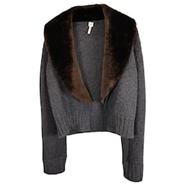 Hermès-Hermès Detachable Fur Cardigan in Grey Wool-Grey