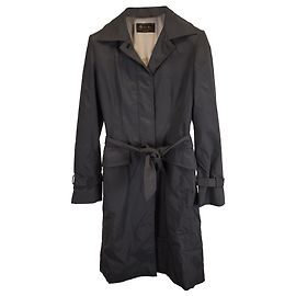 Loro Piana Long Coat with Belt in Black Polyester Black