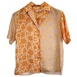 Sandro Kurzarm-Patchwork-Hemd mit floralem Druck aus orangefarbenem Polyester Andere