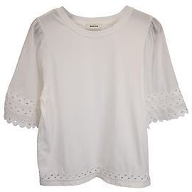 T-shirt in cotone bianco con occhielli decorativi Sandro Wo Belize Bianco