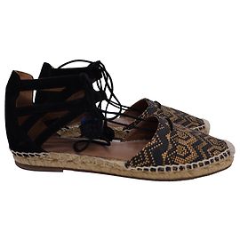 Sandali piatti espadrilles con lacci a motivo Aquazzura Belgravia in rafia nera e marrone Altro