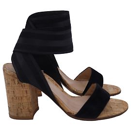 Gianvito Rossi Hailee Band Strap Block Heel Sandals in Black Suede Black