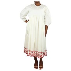 Simone Rocha Robe midi à poches avec ourlet brodé crème - taille UK 14 Écru