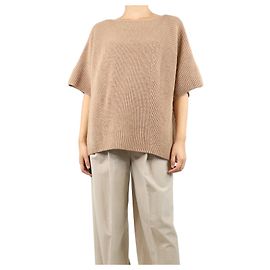 Weekend Max Mara Neutrales geripptes Kurzarm-Pullover - Größe UK 10 Beige