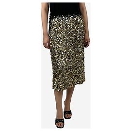 Dries Van Noten Gold sequin drawstring midi skirt - size UK 10 Golden