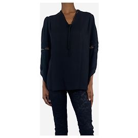 Derek Lam Schwarze Bluse mit Spitzenbesatz - Größe UK 4 Schwarz