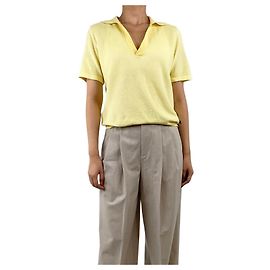 Allude Yellow open-collar cotton-blend polo top - size S Yellow