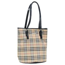 Autre Marque-Burberrys Nova Check Blue Label Tote Bag Nylon Beige Silver Auth ep5296-Silvery,Beige