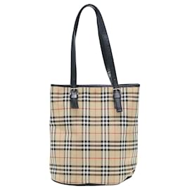 Autre Marque-Burberrys Nova Check Blue Label Tote Bag Nylon Beige Silver Auth ep5296-Silvery,Beige