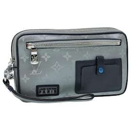 Louis Vuitton-LOUIS VUITTON Bolsa Clutch Satellite Alpha Monograma Prata M44171 LV Auth 87443-Prata