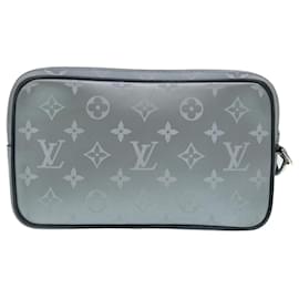 Louis Vuitton-LOUIS VUITTON Monogram Satellite Alpha Clutch Bag Silver M44171 LV Auth 87443-Silvery