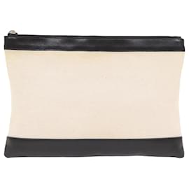 Balenciaga-BALENCIAGA Clip M Clutch Bag Canvas Leather Beige Silver 373834 Auth bs16915-Black,Silvery,Beige