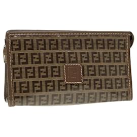 Fendi-FENDI Zucchino Canvas Pouch Brown Auth bs16934-Brown
