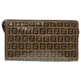 Fendi-FENDI Zucchino Canvas Pouch Brown Auth bs16934-Brown