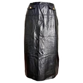 Chanel-Chanel vintage lambskin leather mid-length skirt, FR 36-Black