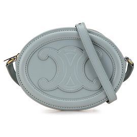 Céline Celine Azul Pequeno Crossbody de Couro de Bezerro Triomphe Oval Azul Azul claro