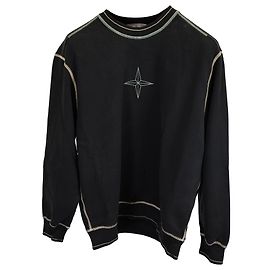 Stone Island Star-Embroidered Contrast Stitch Sweatshirt in Black Cotton Black
