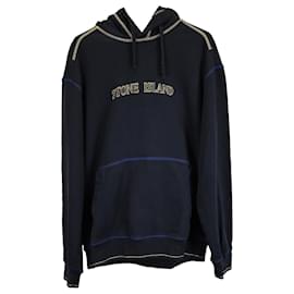 Stone Island-Stone Island Logo-Embroidered Hoodie in Navy Blue Cotton-Blue,Navy blue