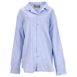 Gucci Button-Down-Hemd aus hellblauer Baumwolle Blau Hellblau